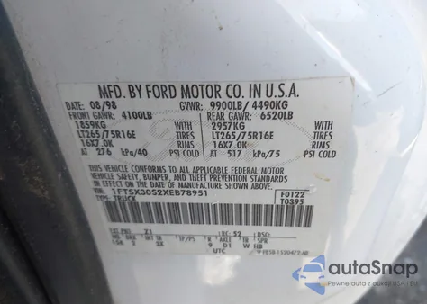 1999 Ford F-350 Lariat/Xl/Xlt из США, поврежденный, VIN 1FTSX30S2XEB78951